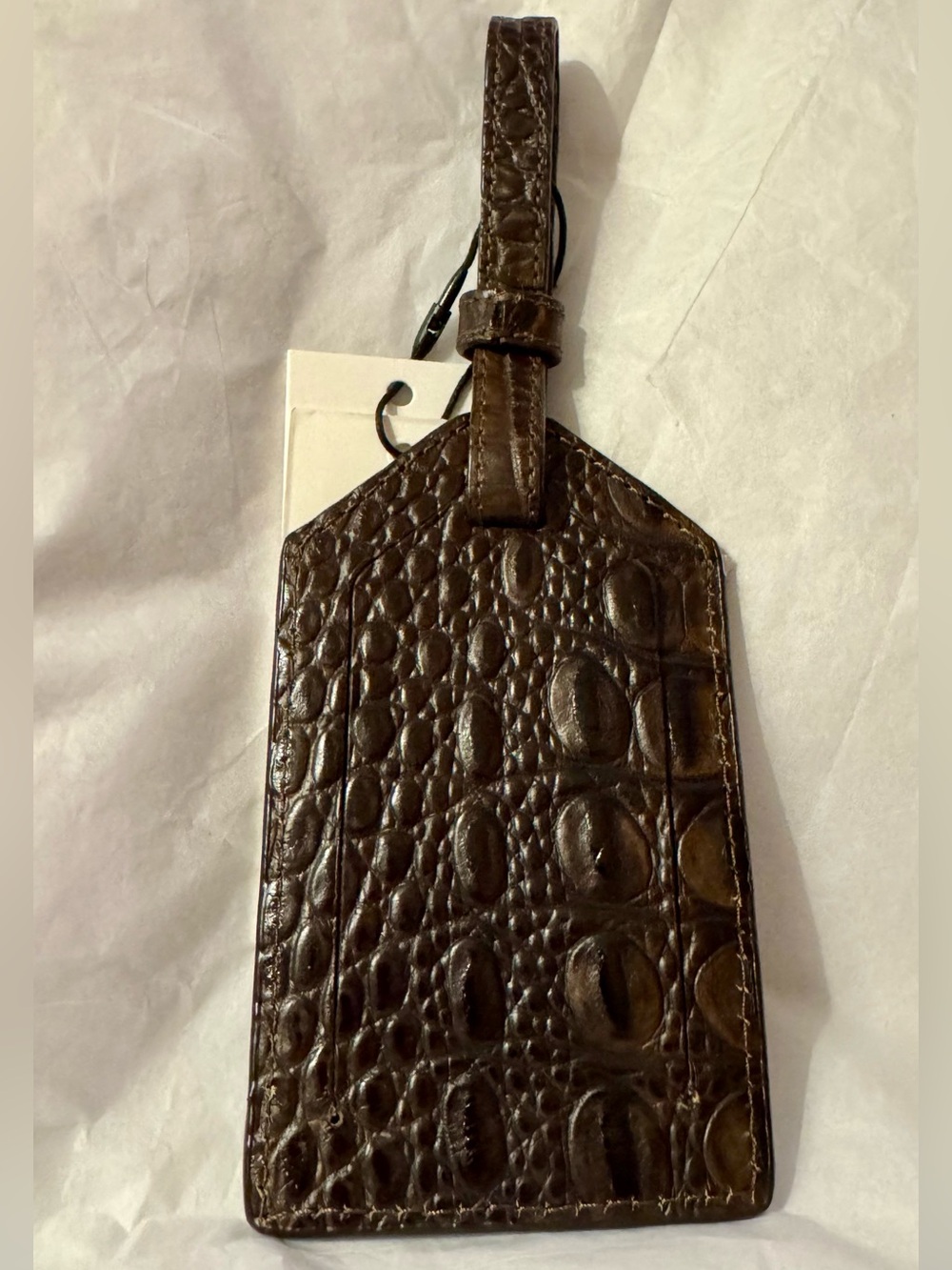 Brahmin Cocoa Brown Vintage Melbourne Croc-Embossed Leather Luggage Tag